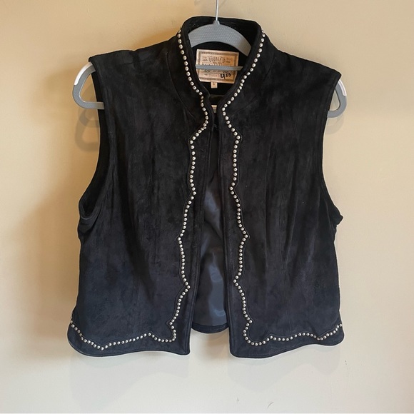 Double D Ranch Jackets & Blazers - Double D Ranchwear Black Leather Studded Vest Large